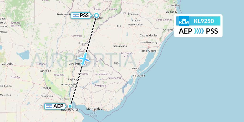 KL9250 KLM Flight Map: Buenos Aires to Posadas