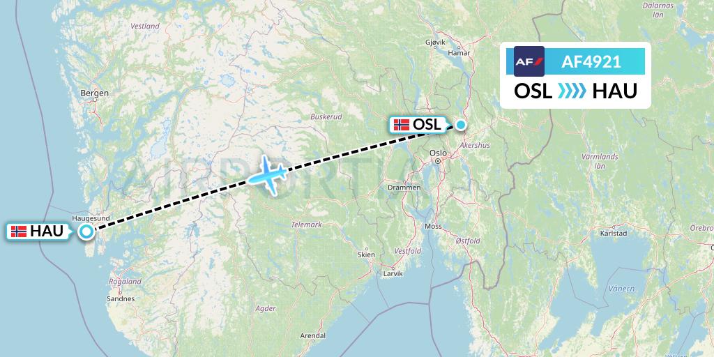 AF4921 Air France Flight Map: Oslo to Haugesund
