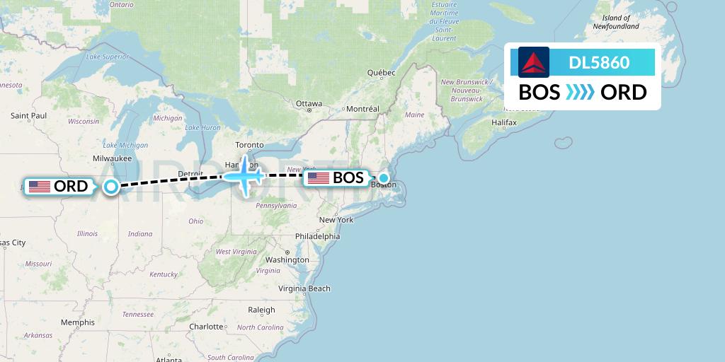 DL5860 Delta Air Lines Flight Map: Boston to Chicago