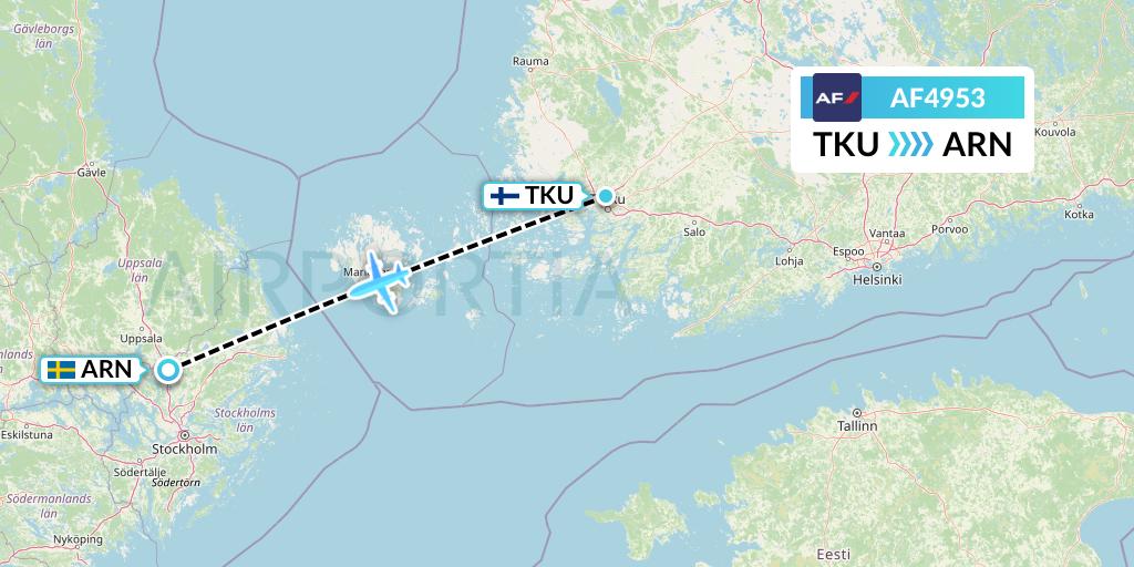 AF4953 Air France Flight Map: Turku to Stockholm