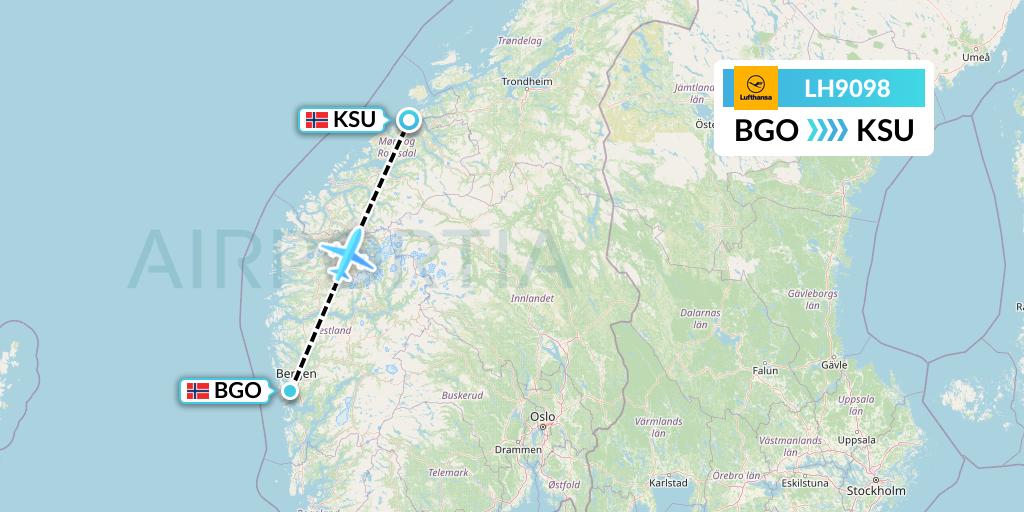 LH9098 Lufthansa Flight Map: Bergen to Kristiansund