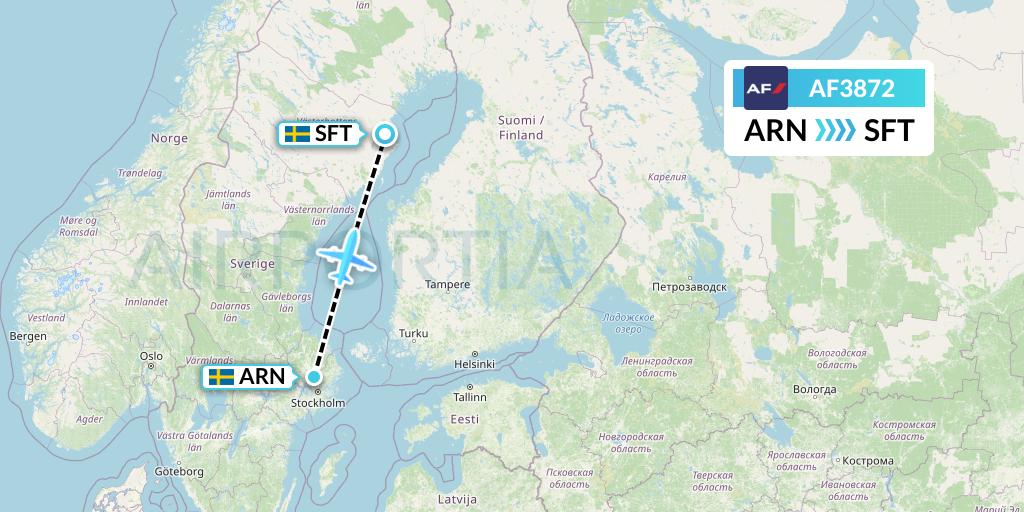 AF3872 Air France Flight Map: Stockholm to Skelleftea