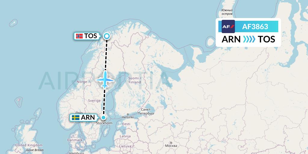 AF3863 Air France Flight Map: Stockholm to Tromso