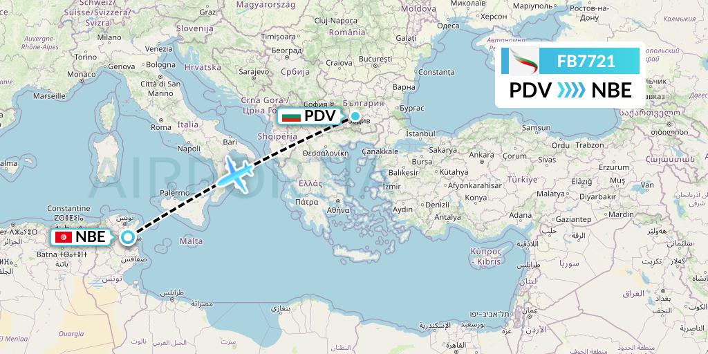 FB7721 Bulgaria Air Flight Map: Plovdiv to Enfidha