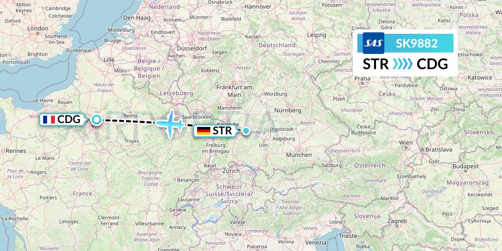 SK9882 SAS Flight Map: Stuttgart to Paris