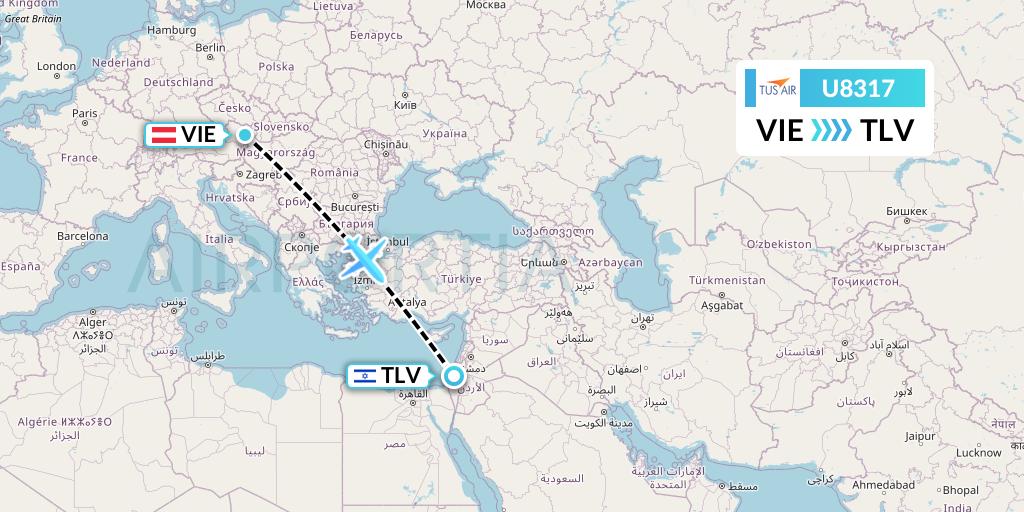 U8317 Tus Airways Flight Map: Vienna to Tel Aviv