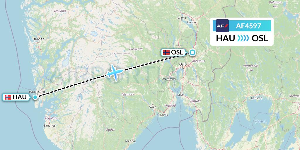 AF4597 Air France Flight Map: Haugesund to Oslo
