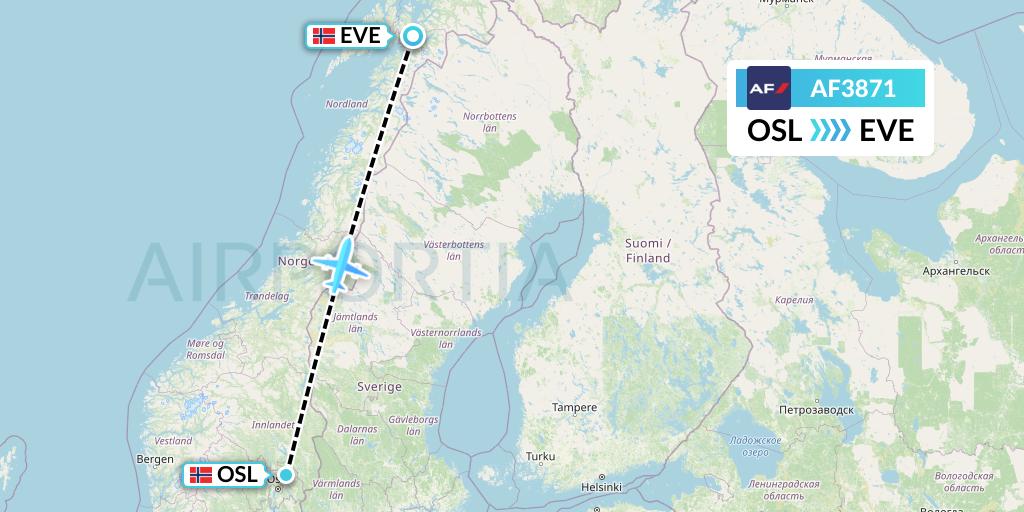 AF3871 Air France Flight Map: Oslo to Harstad