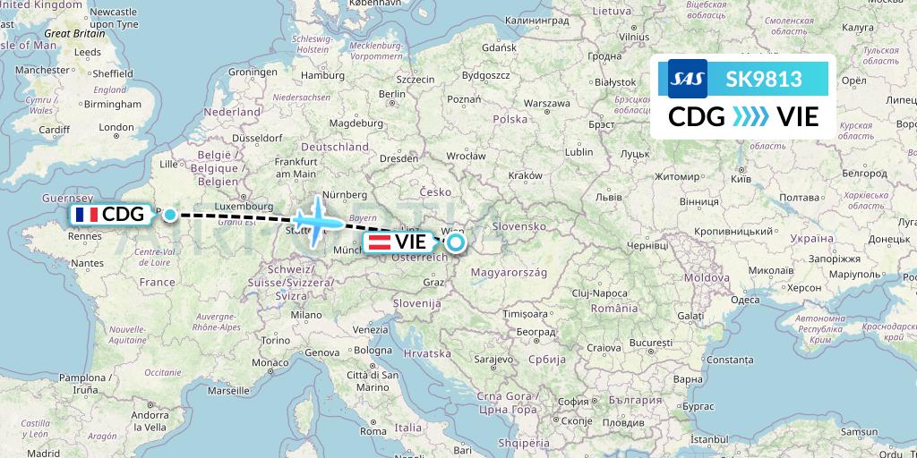 SK9813 SAS Flight Map: Paris to Vienna