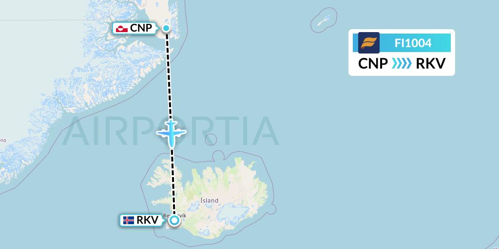 FI1004 Icelandair Flight Map: Nerlerit Inaat to Reykjavik
