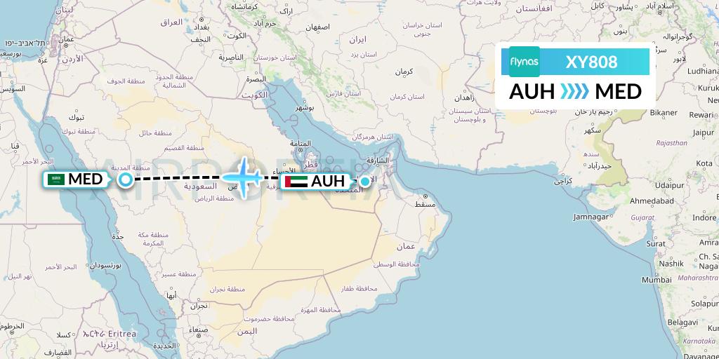 XY808 Flynas Flight Map: Abu Dhabi to Medina