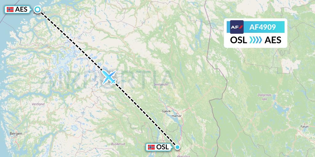 AF4909 Air France Flight Map: Oslo to Alesund
