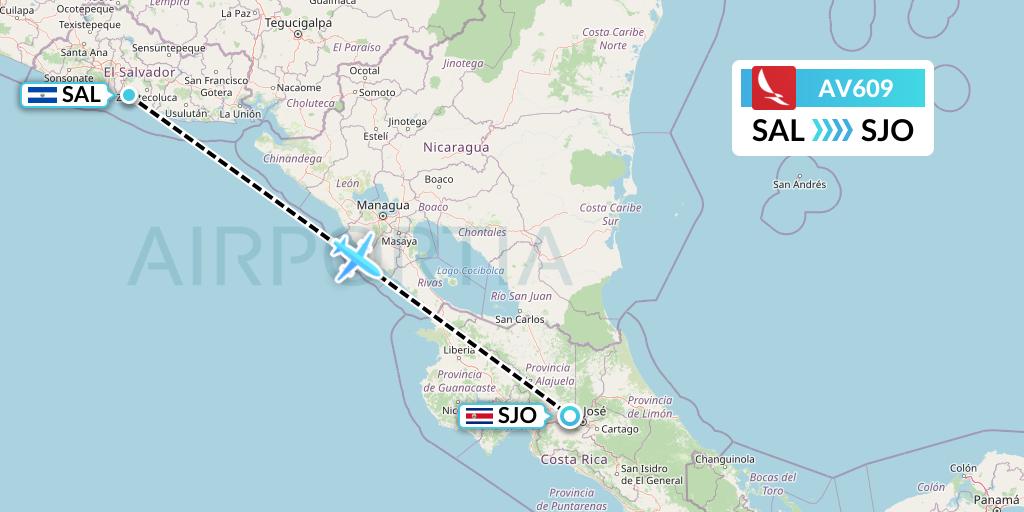 AV609 Avianca Flight Map: San Salvador to San Jose