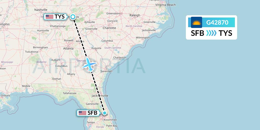 G42870 Allegiant Air Flight Map: Orlando to Knoxville
