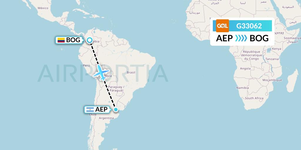 G33062 GOL Transportes Aeros Flight Map: Buenos Aires to Bogota