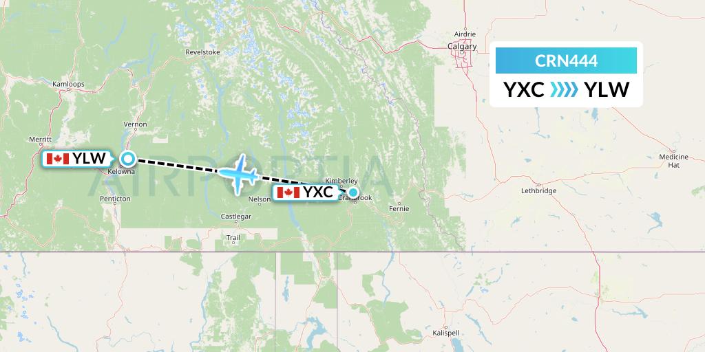 CRN444 Aerocaribbean Flight Map: Cranbrook to Kelowna
