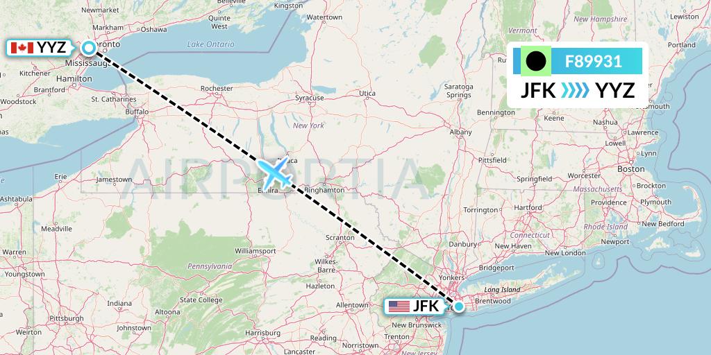 F89931 Flair Airlines Flight Map: New York to Toronto