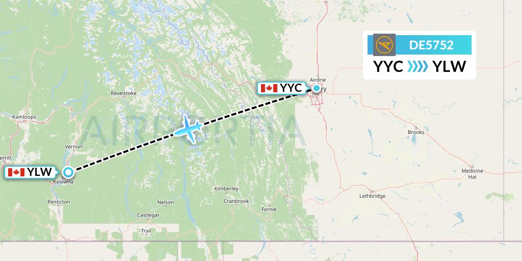 DE5752 Condor Flight Map: Calgary to Kelowna