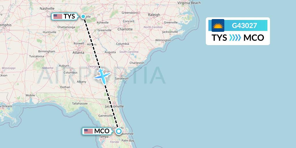 G43027 Allegiant Air Flight Map: Knoxville to Orlando
