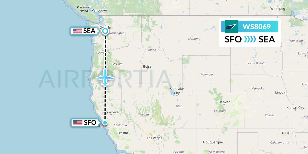 WS8069 WestJet Flight Map: San Francisco to Seattle