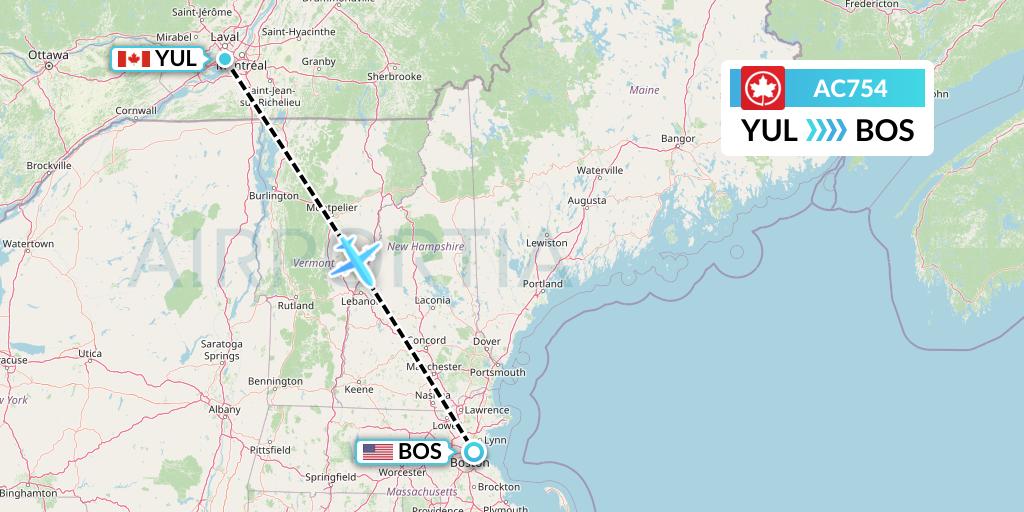 AC754 Air Canada Flight Map: Montreal to Boston