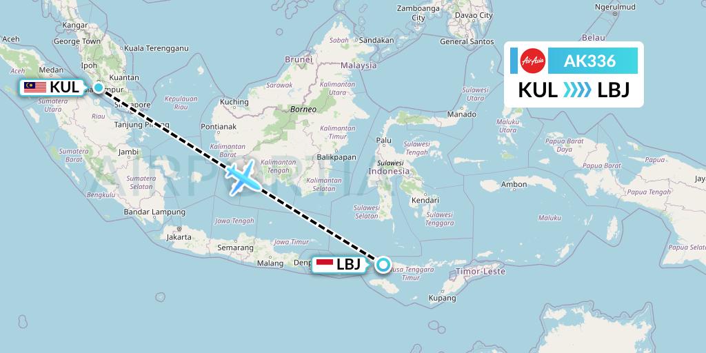 AK336 AirAsia Flight Map: Kuala Lumpur to Labuan Bajo