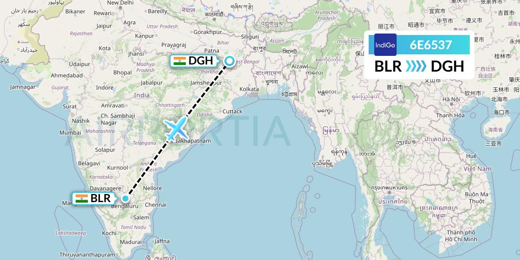 6E6537 IndiGo Airlines Flight Map: Bangalore to Patna