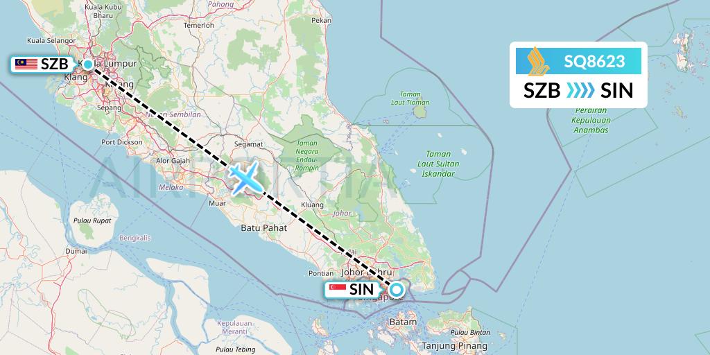 SQ8623 Singapore Airlines Flight Map: Kuala Lumpur to Singapore