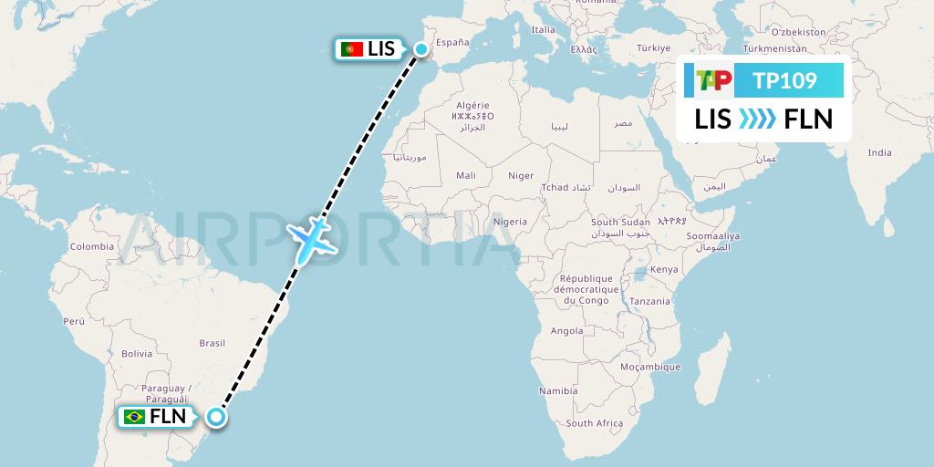 TP109 TAP Portugal Flight Map: Lisbon to Florianopolis