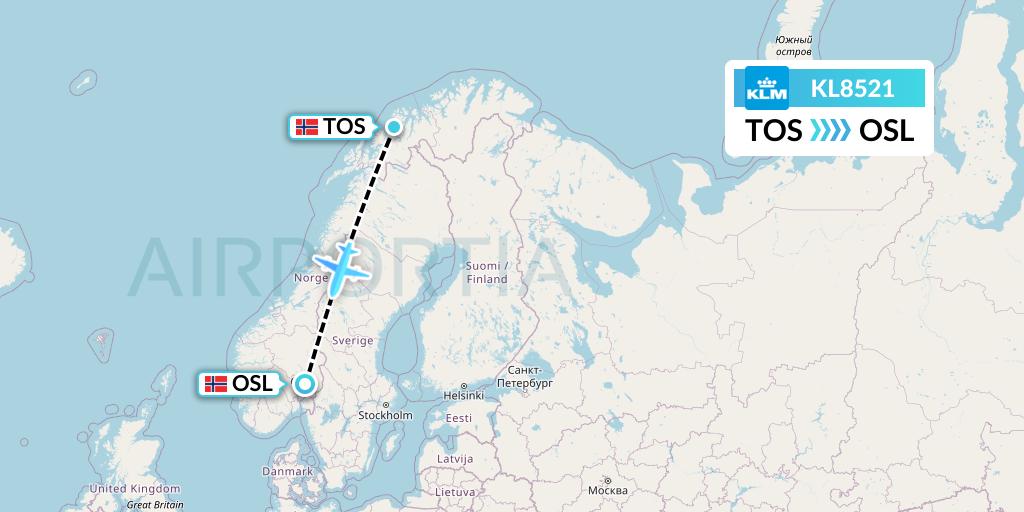 KL8521 KLM Flight Map: Tromso to Oslo