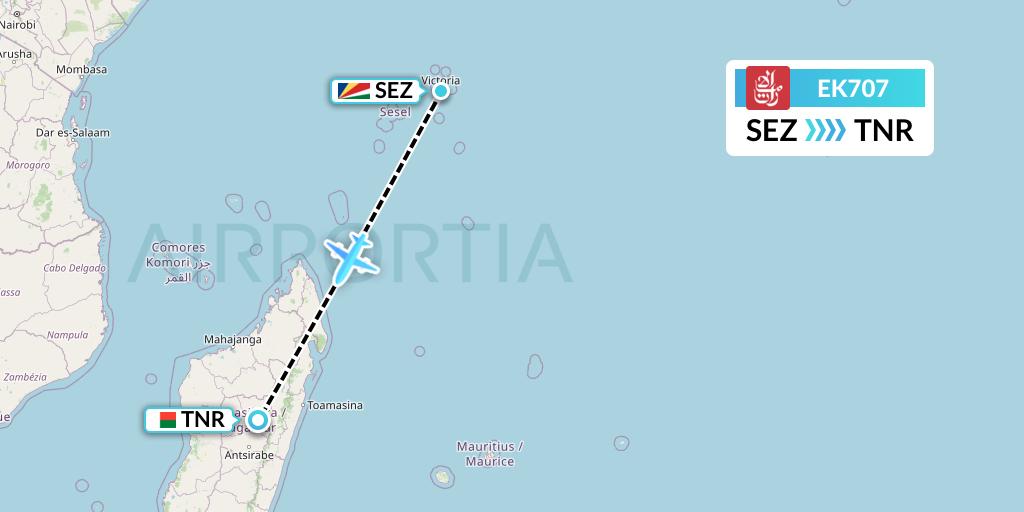 EK707 Emirates Flight Map: Victoria to Antananarivo