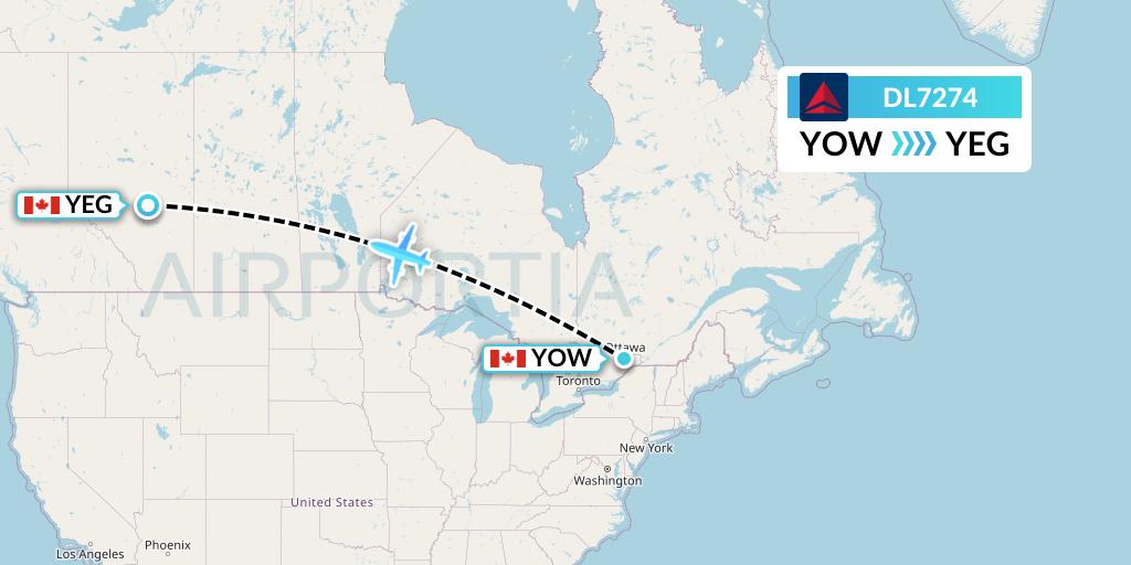 DL7274 Delta Air Lines Flight Map: Ottawa to Edmonton