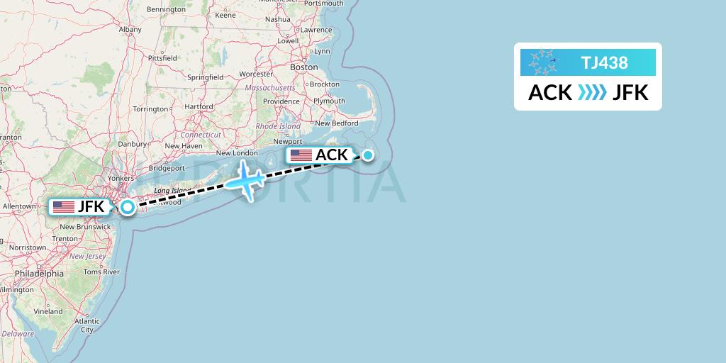 TJ438 Tradewind Aviation Flight Map: Nantucket to New York