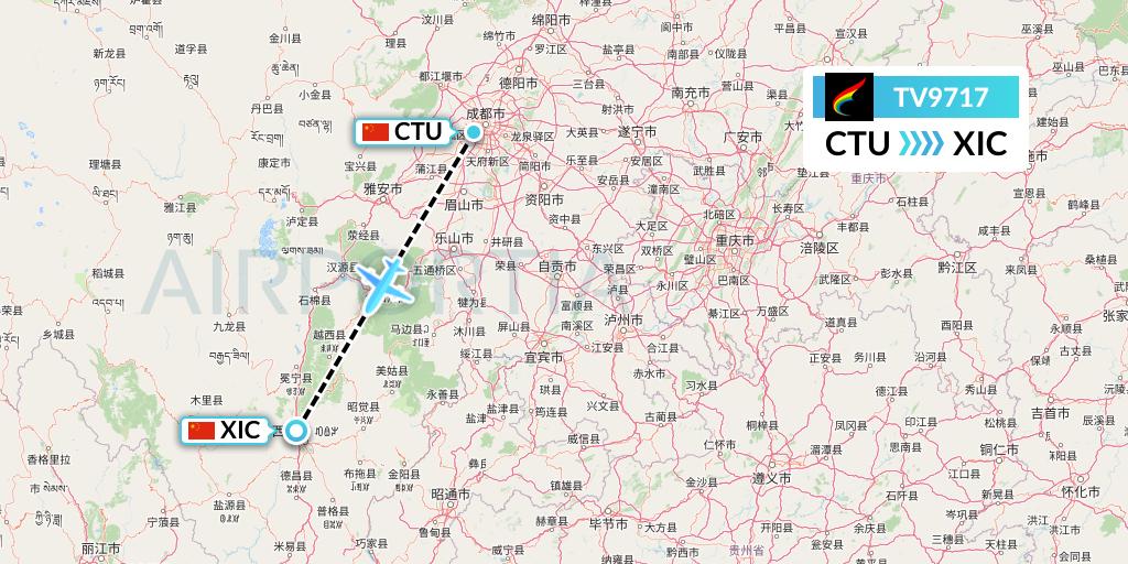 TV9717 Tibet Airlines Flight Map: Chengdu to Xichang