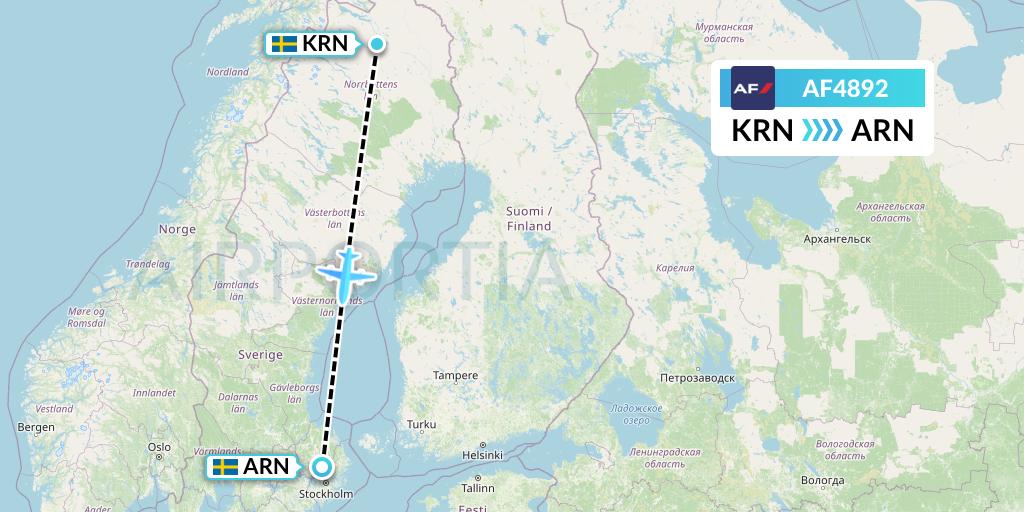 AF4892 Air France Flight Map: Kiruna to Stockholm
