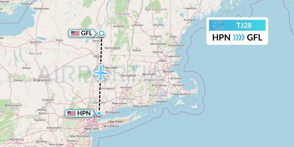 TJ28 Tradewind Aviation Flight Map: White Plains to Glens Falls