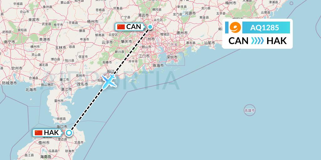 AQ1285 9 Air Flight Map: Guangzhou to Haikou