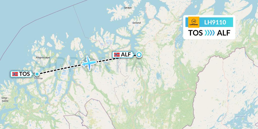 LH9110 Lufthansa Flight Map: Tromso to Alta