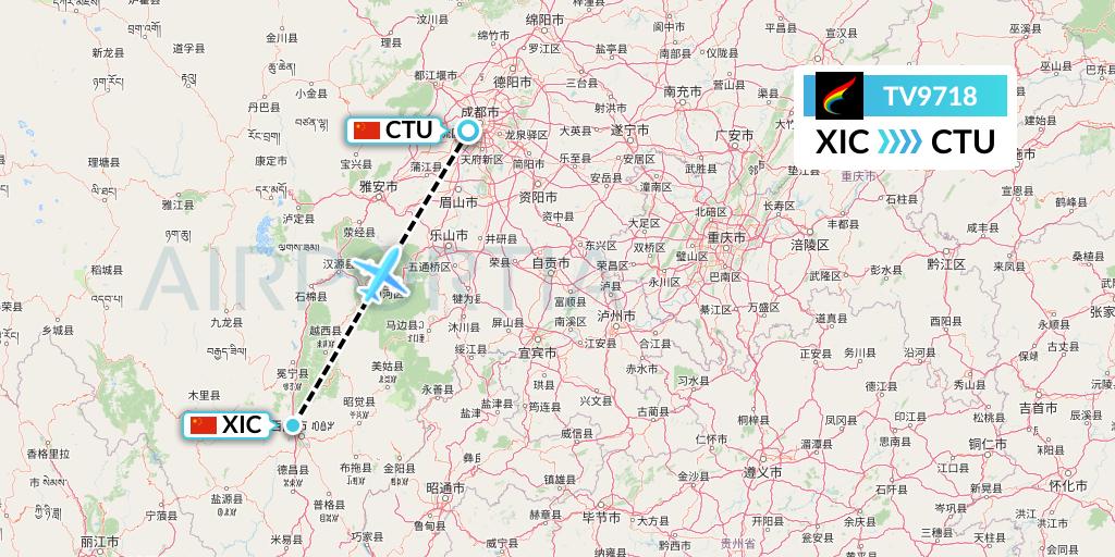 TV9718 Tibet Airlines Flight Map: Xichang to Chengdu