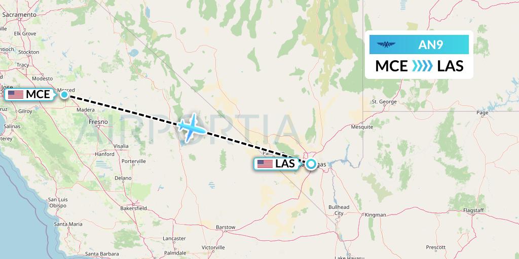 AN9 Advanced Air Flight Map: Merced to Las Vegas