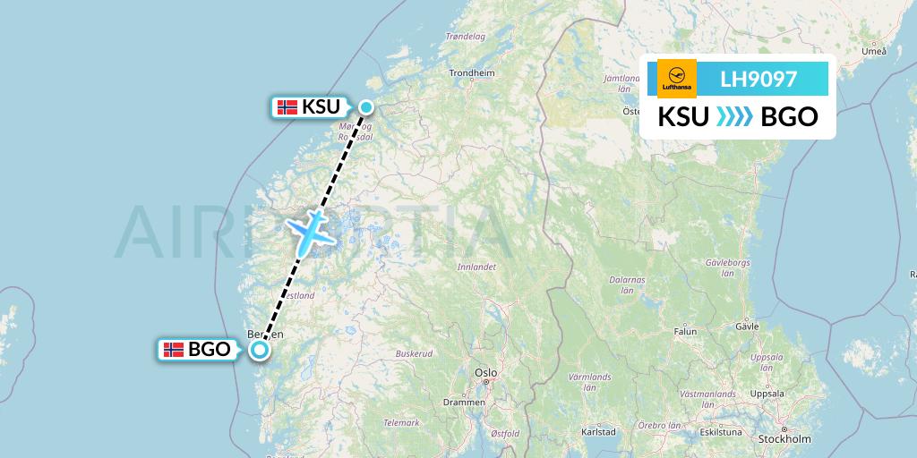 LH9097 Lufthansa Flight Map: Kristiansund to Bergen