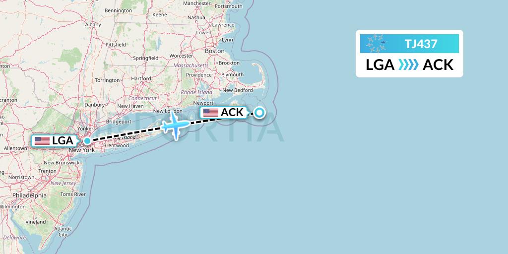TJ437 Tradewind Aviation Flight Map: New York to Nantucket