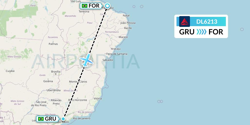 DL6213 Delta Air Lines Flight Map: Sao Paulo to Fortaleza