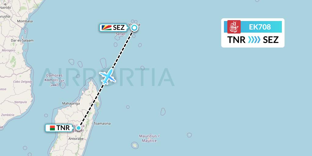 EK708 Emirates Flight Map: Antananarivo to Victoria