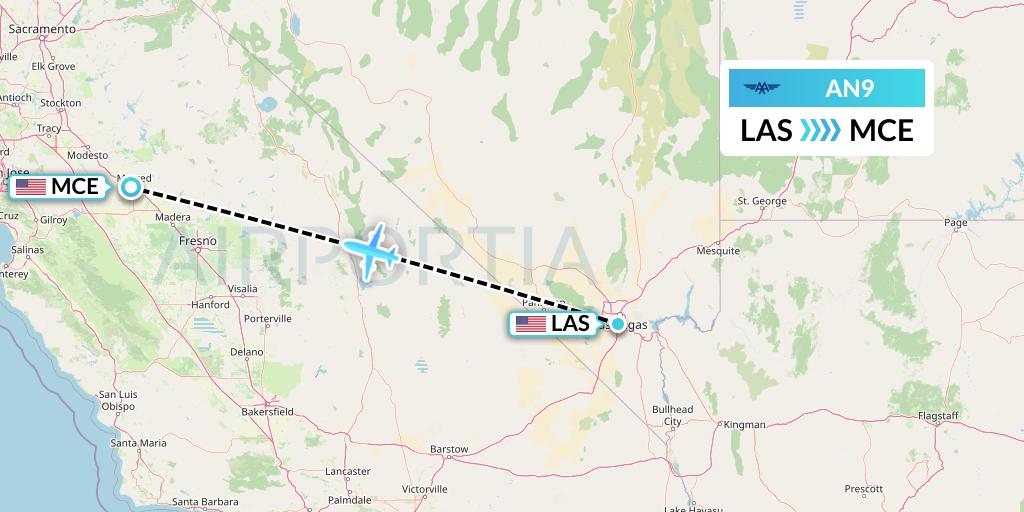 AN9 Advanced Air Flight Map: Las Vegas to Merced