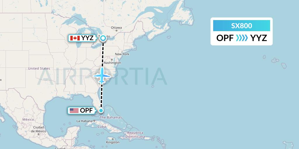 SX800 Flygta Airlines Flight Map: Miami to Toronto