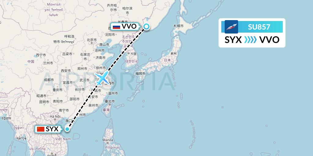 SU857 Aeroflot Flight Map: Sanya to Vladivostok
