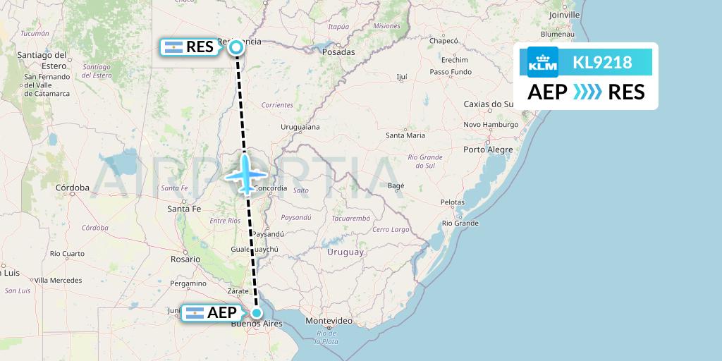 KL9218 KLM Flight Map: Buenos Aires to Resistencia