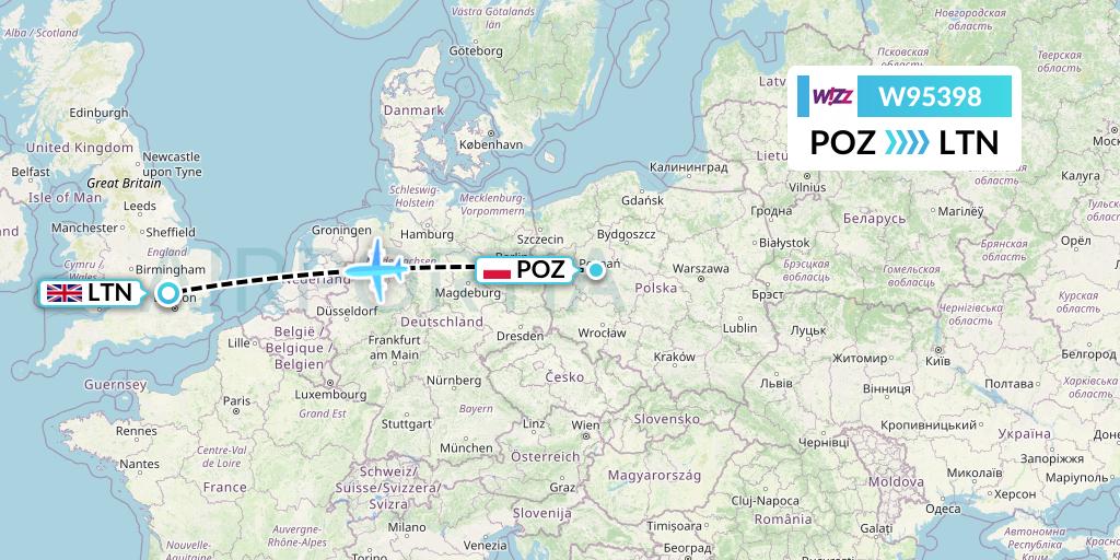 W95398 Wizz Air UK Flight Map: Poznan to London