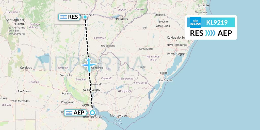 KL9219 KLM Flight Map: Resistencia to Buenos Aires